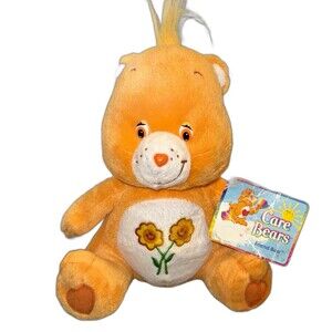 2003 Care Bears 8" Friend Bear Plush Peach Smile Flowers Vintage